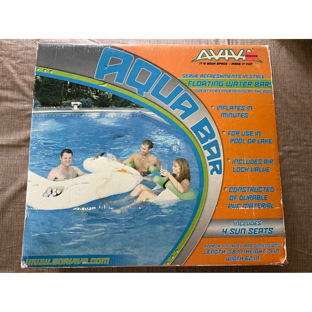 VTG Aviva Aqua Bar Floating Water Bar 4 Sun Seats Pool Lake Inflatable 58x62"NIB